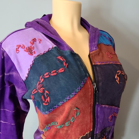 Y2K Patchwork Embroidered Daydream Jacket Hoodie Greater Good New Size Small - Picture 4 of 13